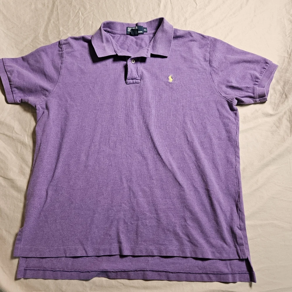 Polo Ralph Lauren Men's XL Purple Mesh Cotton Polo Shirt Yellow‎ Pony Logo